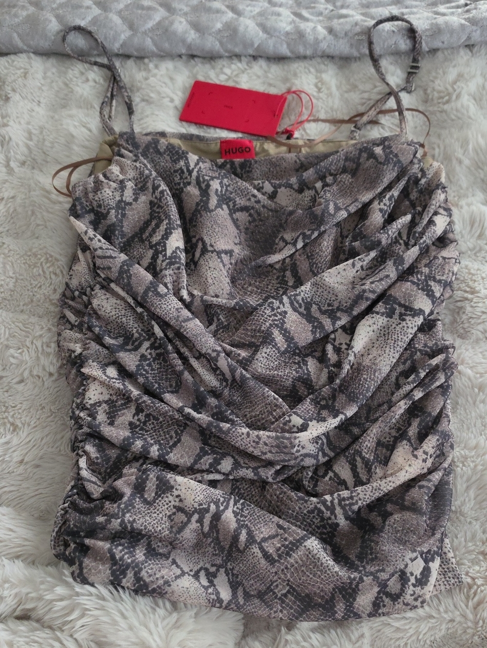 HUGO Snake-Print Ruched Top With Boning
